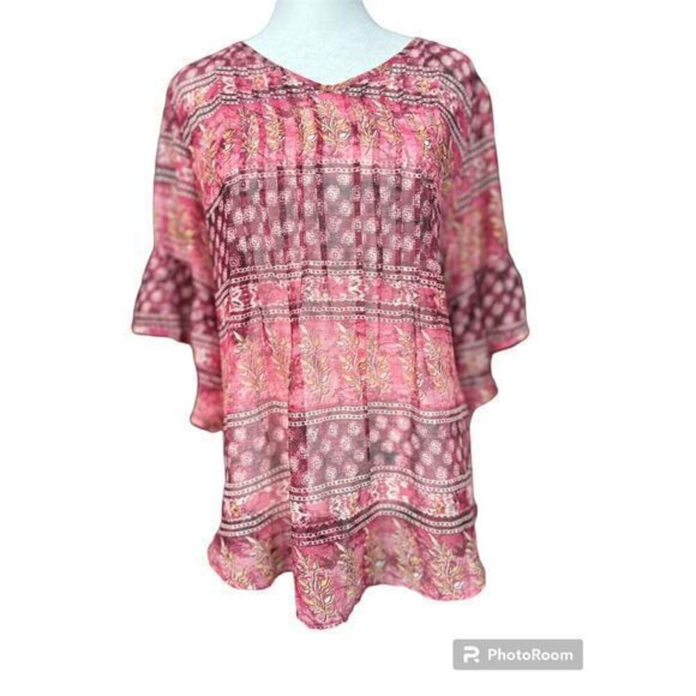 Style & Co Petite | Go Global Polynesian  Blouse | Red | Size PL‎